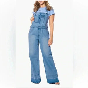 JUICY COUTURE DENIM WIDE LEG OVERALL WITH RELEASE HEM in Medium Wash medium
